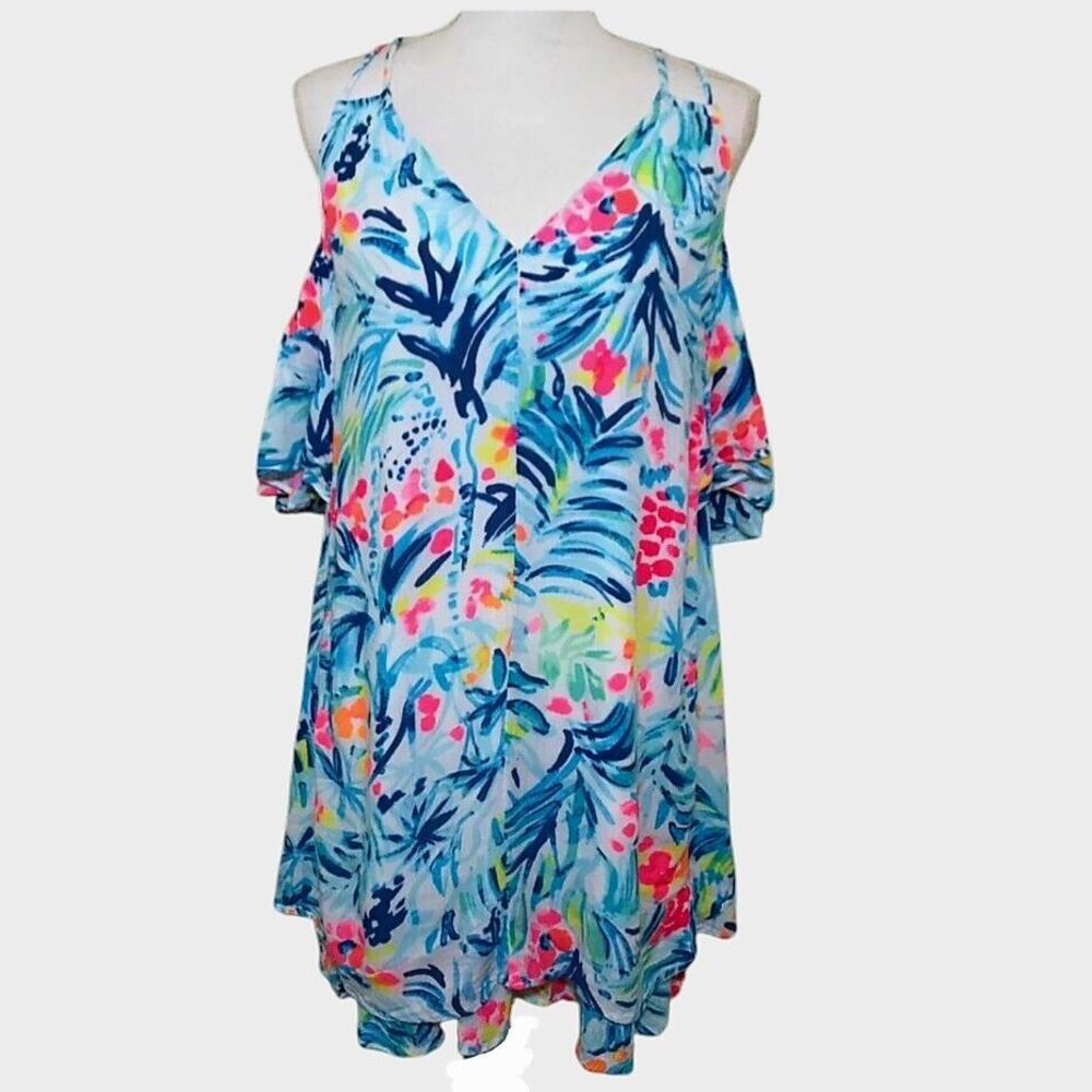 Lilly Pulitzer Dress Bellamie Open Cold Shoulder Serene Blue Tippy Top Small - Picture 4 of 12